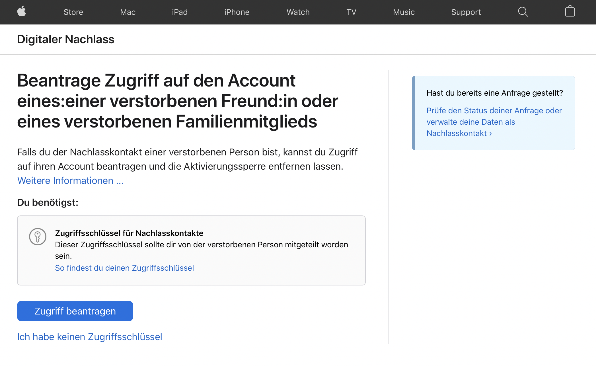 Apple-ID Nachlasskontakt via Web