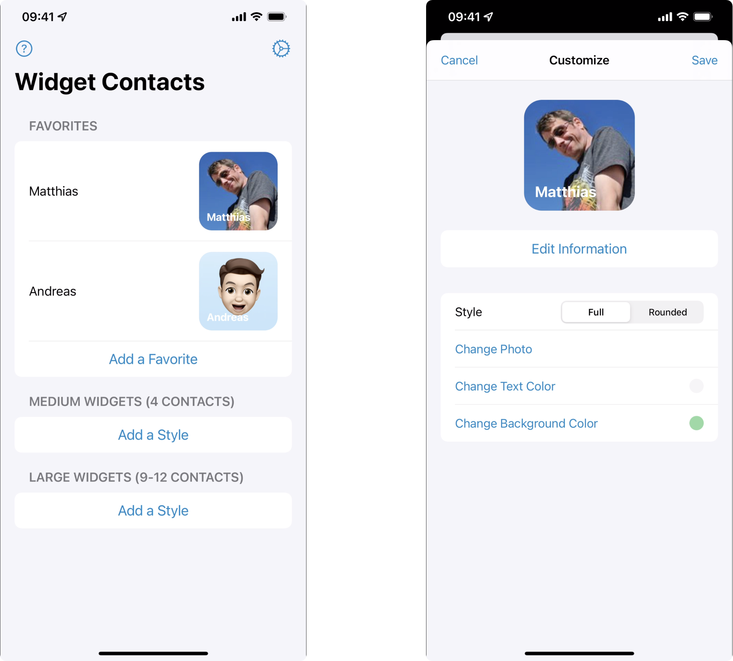WhatsApp iPhone Widget mit Widget Contacts Einstellungen